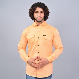 Men's Peach Double Pocket Cotton Shirt