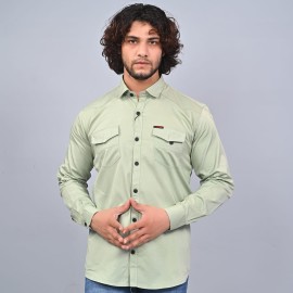 Men's Light Green Double Pocket Cotton Shirt